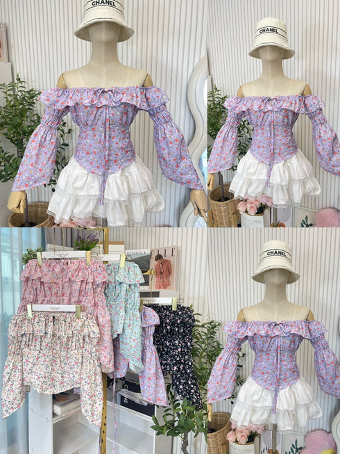 Floral Print Off Shoulder Tops